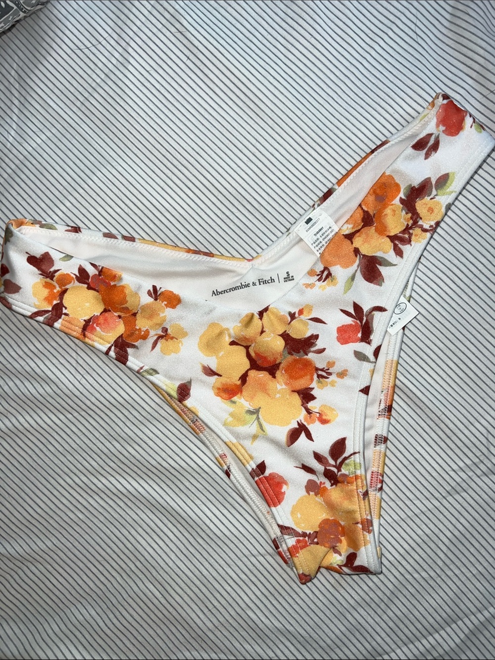 Abercrombie & Fitch Cream Floral Bikini Bottoms with Yellow & Rust Blooms